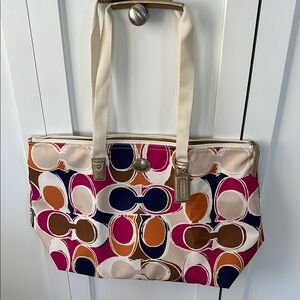 Coach Cream and Orange Tote Bag with Bold Design